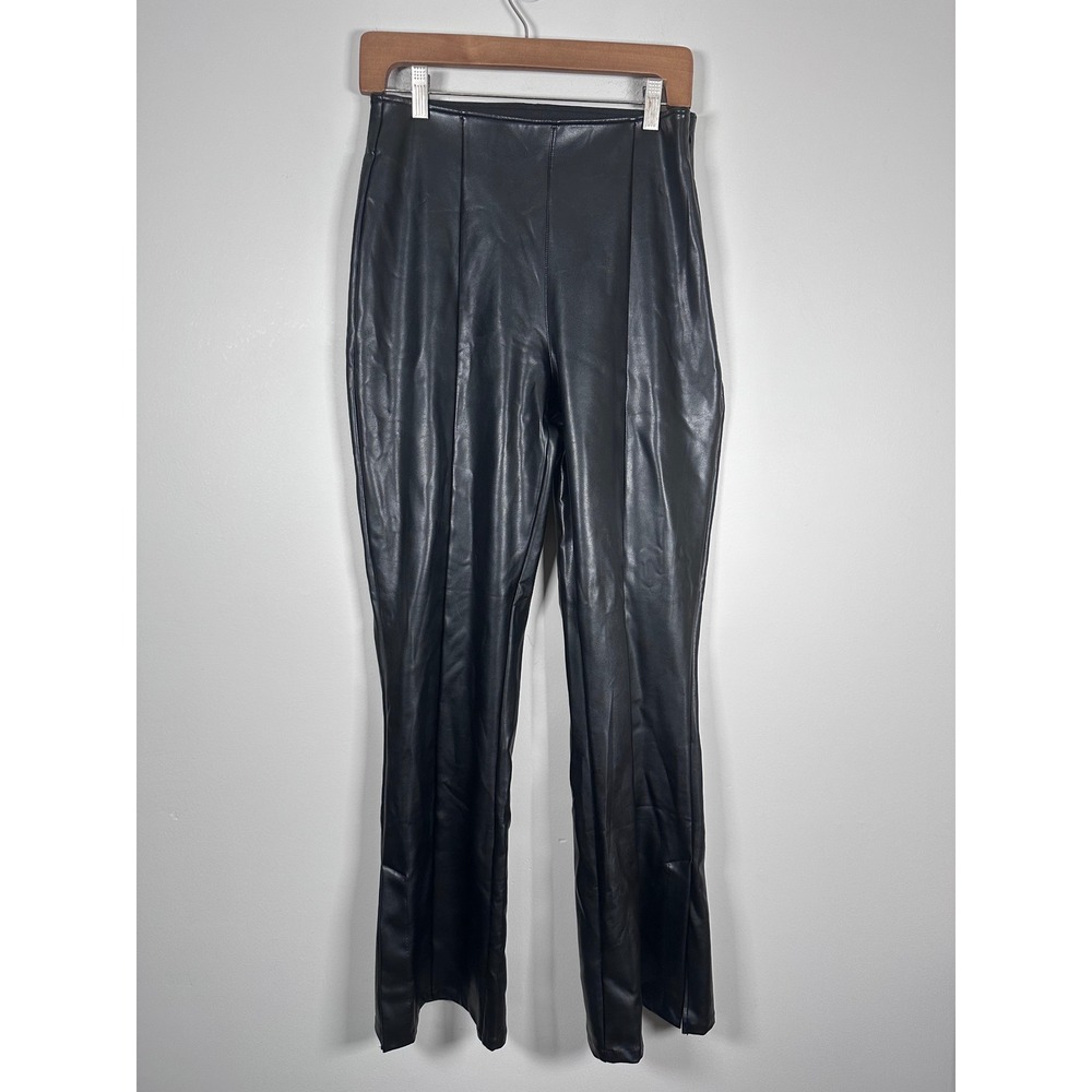 Abercrombie & Fitch Vegan Leather curve love Pants Women‎ M Black Edgy Slit Hem